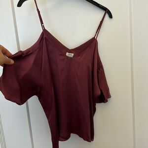 Aritzia (vegan) silk top spaghetti strap and off the shoulder sleeves size S